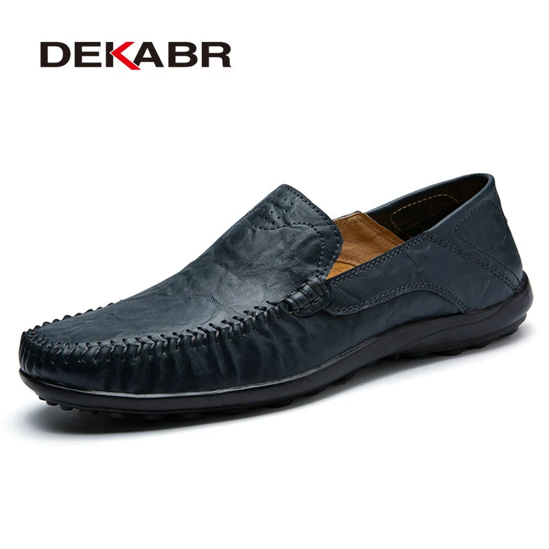01 Dark Blue Мужские мокасины из мягкой кожи DEKABR, черная повседневная обувь ручной работы, туфли из сплит-кожи на плоской подошве, большие размеры 38-47, весна-осень - Цвет: 01 Dark Blue