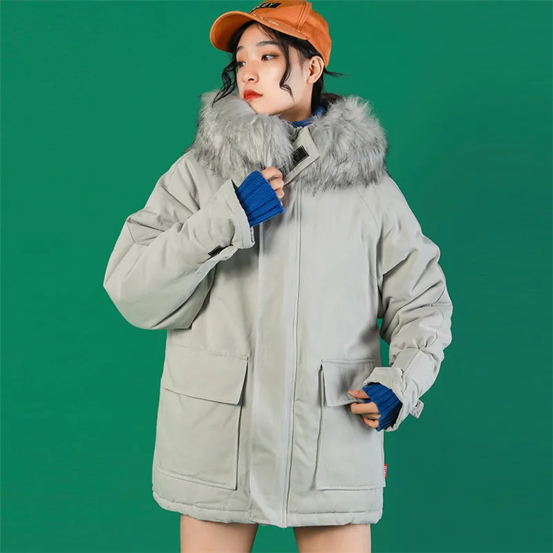 2019 Winter New Cotton Coat large fur collar Hooded suit Female Loose Thick military uniform Parka Women Jacket YY118 | Женская одежда