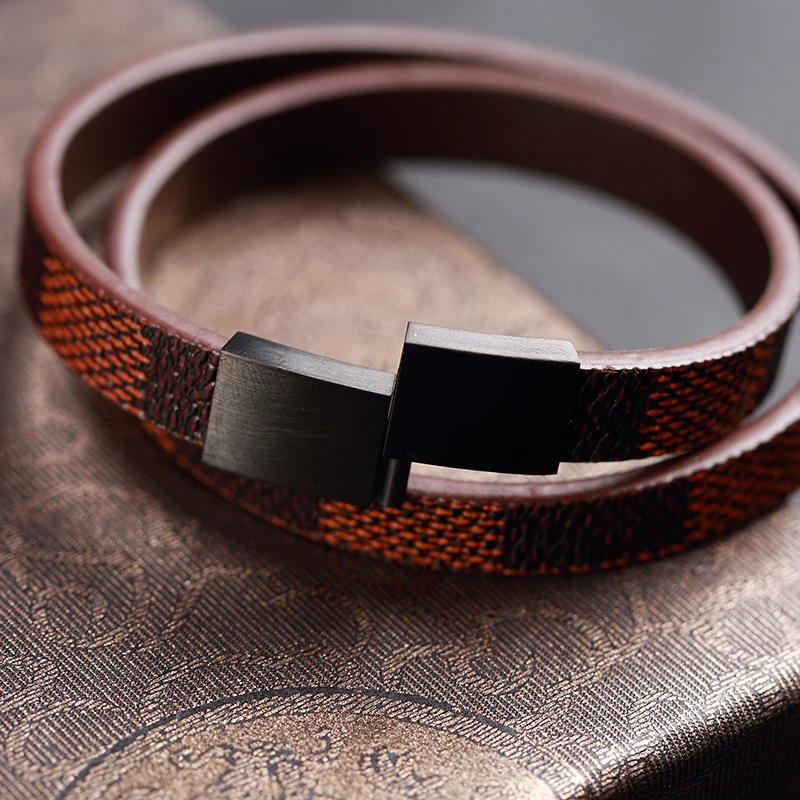 MOGE Мода Для мужчин 10*3 мм Роскошные Кожаные браслеты Классика Нержавеющая сталь