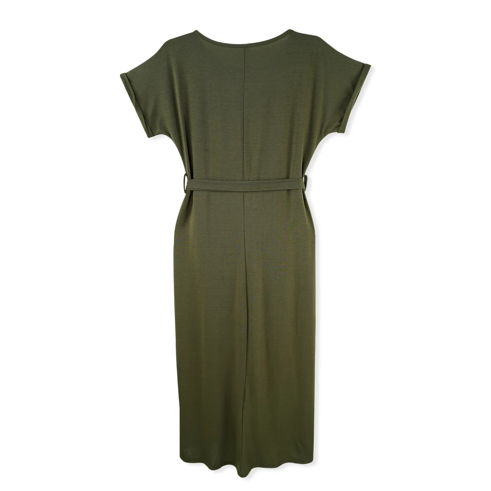 Женское сексуальное платье с разрезом в армейском стиле однотонное летнее