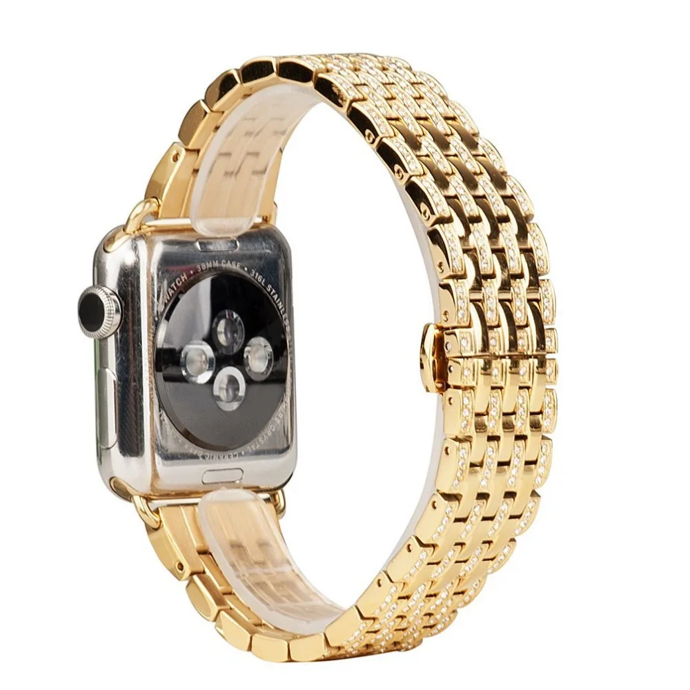 Сменные Ремешки для наручных часов Apple Watch Series 5, 4, 3, 2, с украшением в виде кристаллов Стразы Роскошные туфли-лодочки на платформе, ремешок для наручных часов IWatch, 42/38/44/40 мм Для женщин браслет