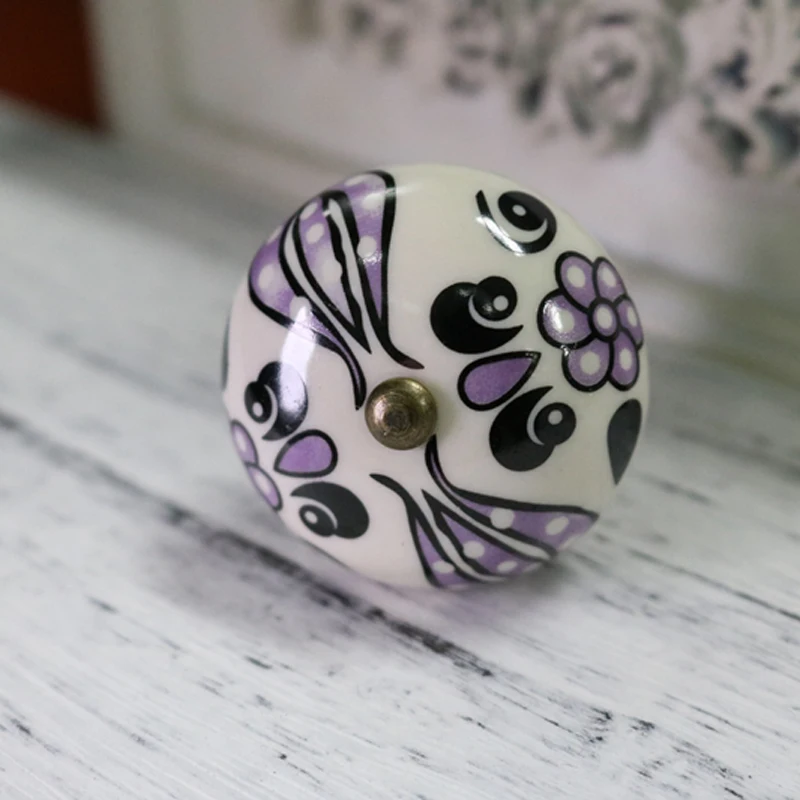 Американский стиль фиолетовый цветок ручная роспись керамическая ручка комод