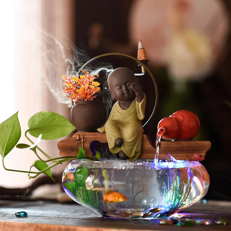 Керамический милый монах 110 В в китайском стиле водяной фонтан домашняя