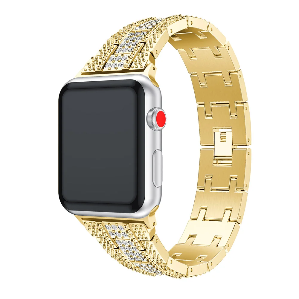 Нержавеющая сталь ремешок для Apple Watch 4 42/44 мм металлический браслет горный хрусталь Смарт-часы ремешок для iWatch серии 1 2 3 38/42 мм