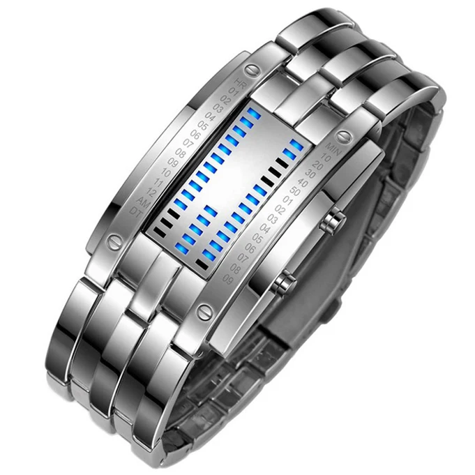 1PC Future Technology Binary Watch мужские и женские черные часы из нержавеющей стали с цифровым