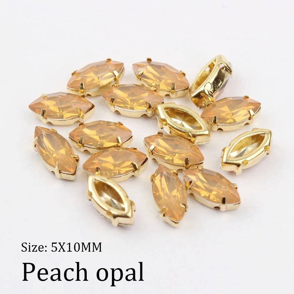 Peach opal Смешанный Опаловый цвет 50 шт. 5*10 мм кристаллическое Украшение «конский глаз» Смола Золотой Коготь набор пришить стразы с нанесением на одежду украшения ремесла - Цвет: Peach opal