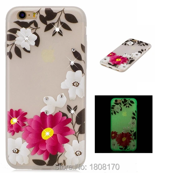 Блестящий в темноте мягкий чехол из ТПУ с цветами для Iphone 7 6 6S Plus 5 SE 5S Redmi 3 S