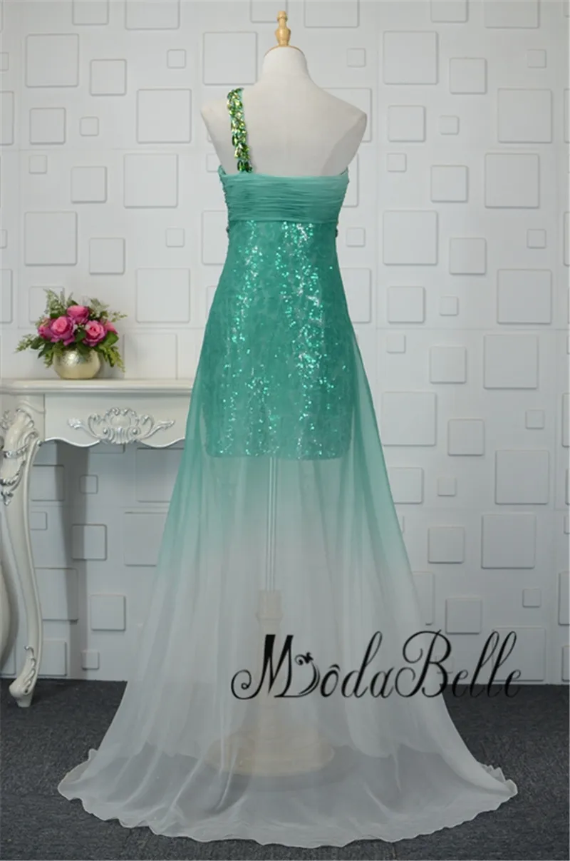 Женское шифоновое платье на одно плечо с блестками и градиентом|Платья