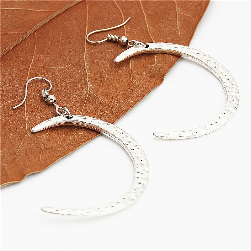 1 пара (2 шт.) тибетский серебристый цвет висячие серьги в виде полумесяца простой