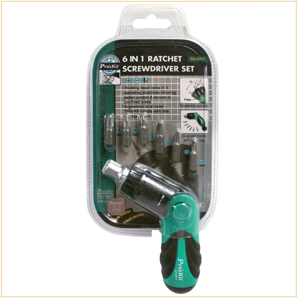 Pro'sKit SD-9817 6 в 1 Набор отверток многофункциональный трещотка отвертка ремонтный набор инструментов