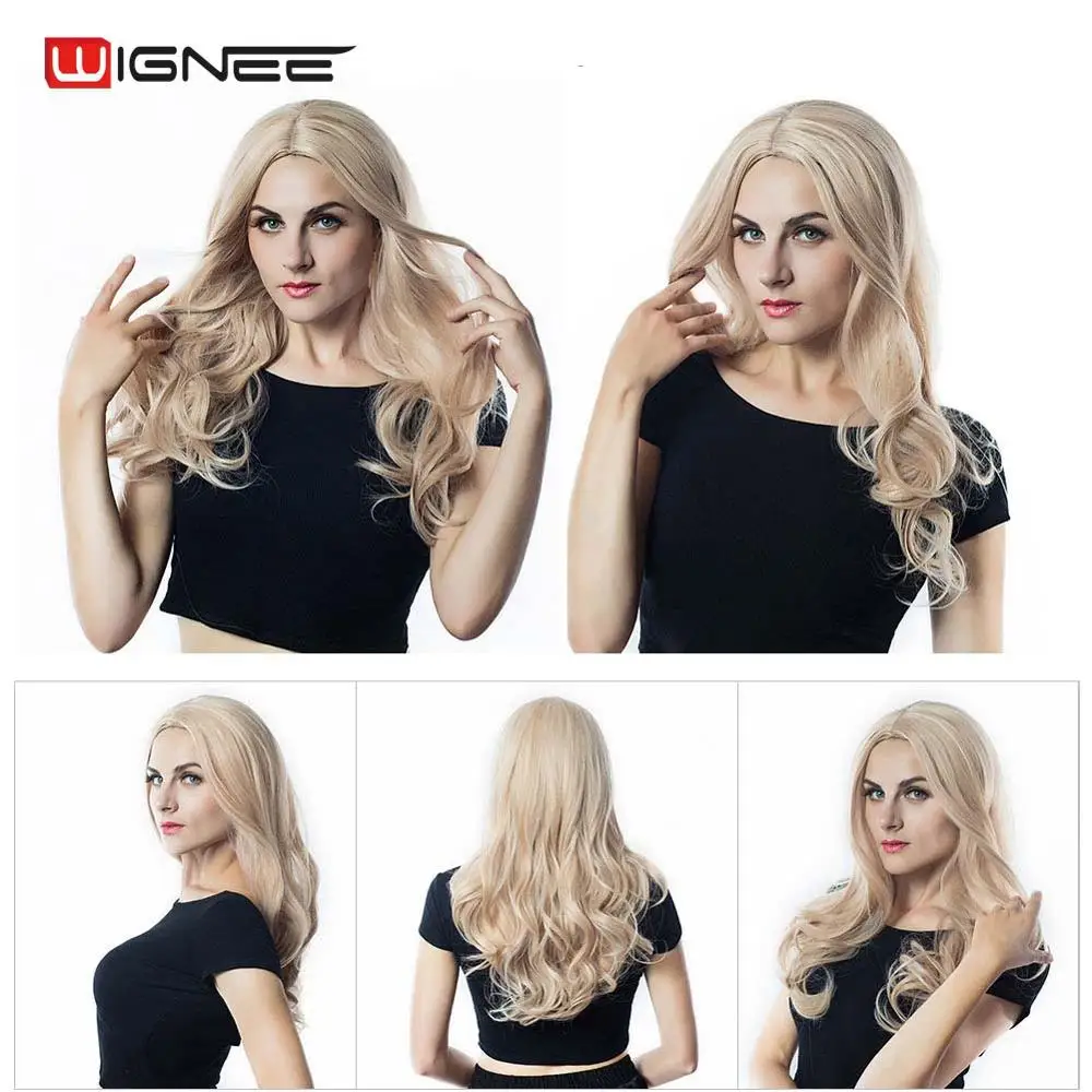 Mixed Blonde Wignee средняя часть синтетические парики для женщин термостойкие длинные волнистые парик натуральный черный/фиолетовый/розовый/Пепельный блонд/коричневый косплей парик - Цвет: Mixed Blonde