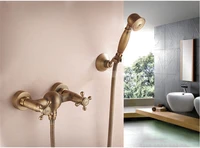 bathroom vintage shower wall surface mount brass rainfall bathtub shower faucet set antique brass with handshower tub spout