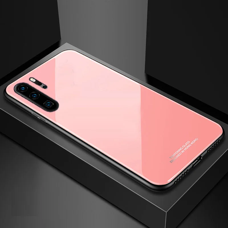 pink Yuetuo роскошный зеркальный чехол из твердого стекла для huawei p30 lite pro p30pro p30lite p 30 силиконовый Жесткий чехол для телефона - Цвет: pink