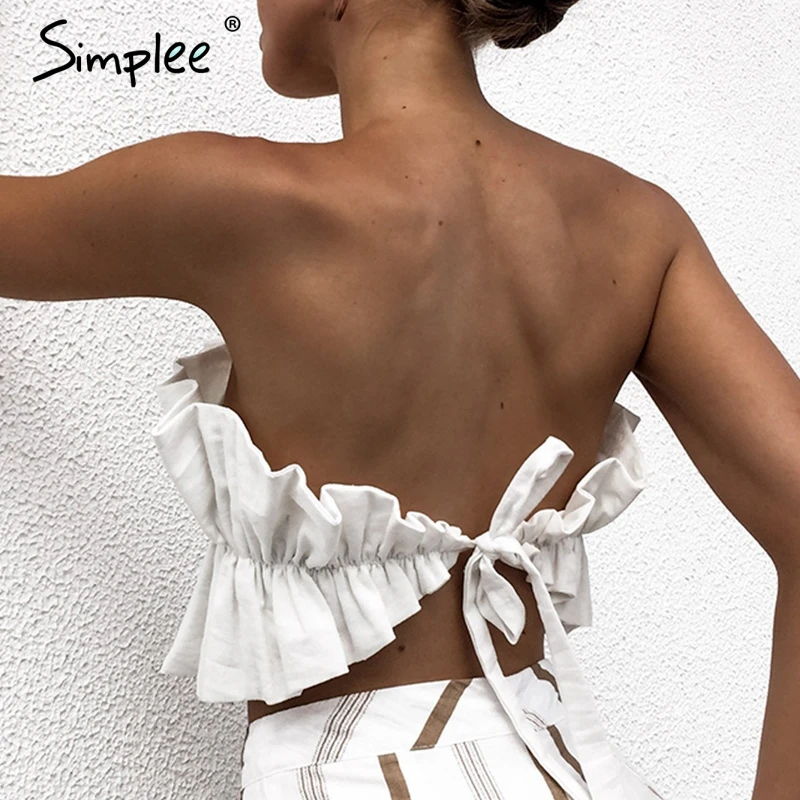 Simplee сексуальный гофрированный без бретелек короткий летний топ плиссированный