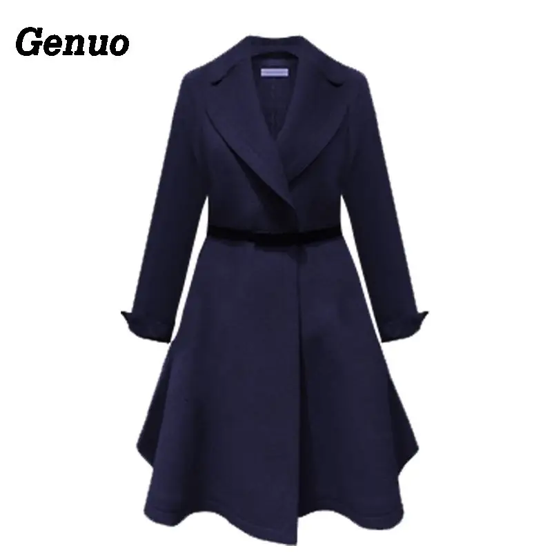 Женское шерстяное пальто с отложным воротником карманами | Женская одежда