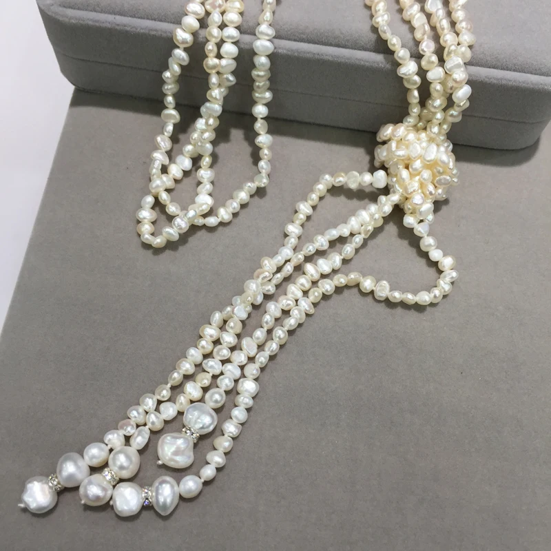Длинное ожерелье из пресной воды и жемчуга шарф стиль настоящий жемчуг Модные