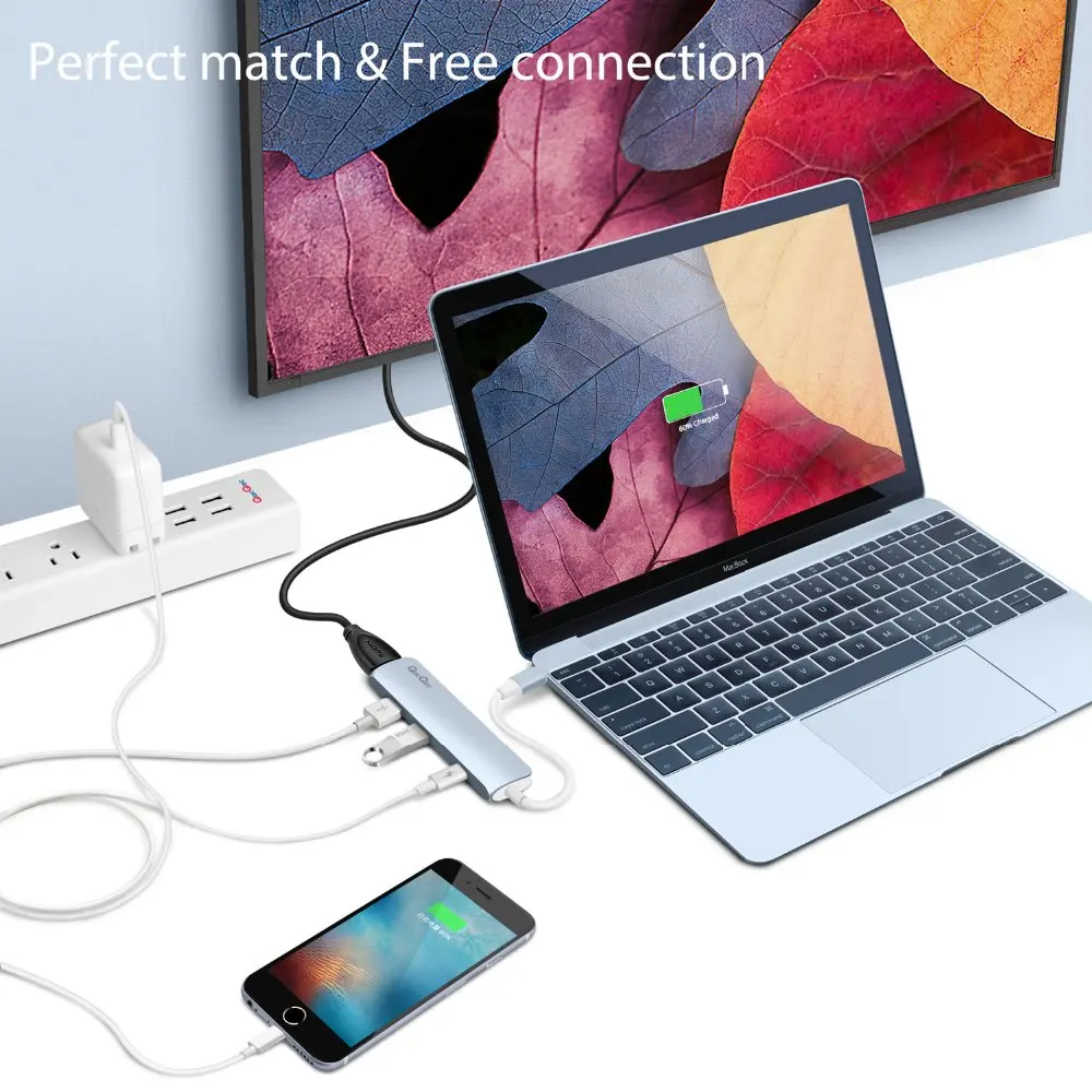 Qacqoc GN22B 4 in1 алюминия USB C концентратор с К HDMI Card Reader 2 3 0 Порты и разъёмы Тип Мощность
