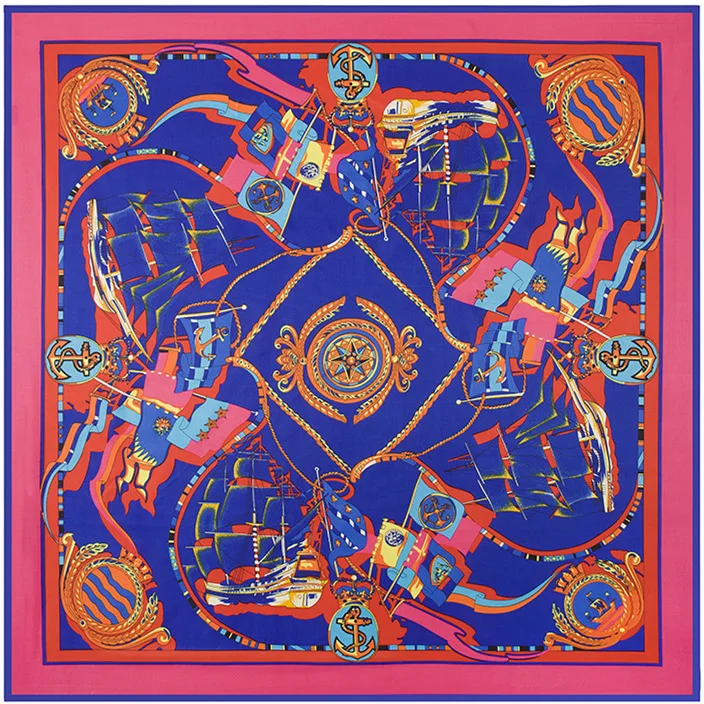

100cm * 100cm 2017high quality women large square scarf lady silk sailing anchor chain pattern scarf