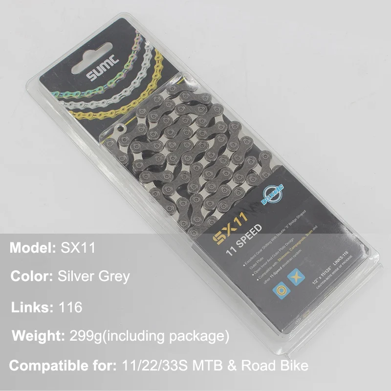 11S SX11 Silver Красочные полые MTB шоссейные велосипедные цепи 116 звенья, велосипедные цепи из нержавеющей стали 6 7 8 9 10 11 12 Скоростей, цепь для горного велосипеда - Цвет: 11S SX11 Silver