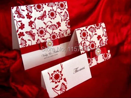 HI6014 популярный белый цвет приглашение на свадьбу карты с красными