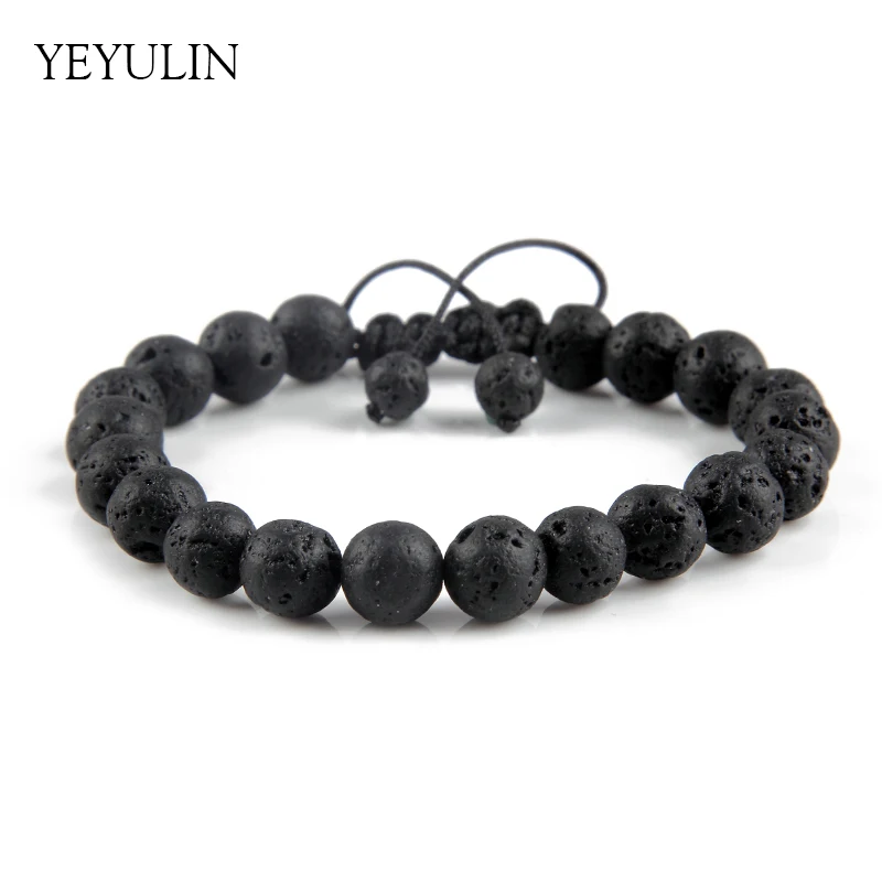 Модные браслеты из натурального камня 8 мм для женщин и мужчин плетеные черного