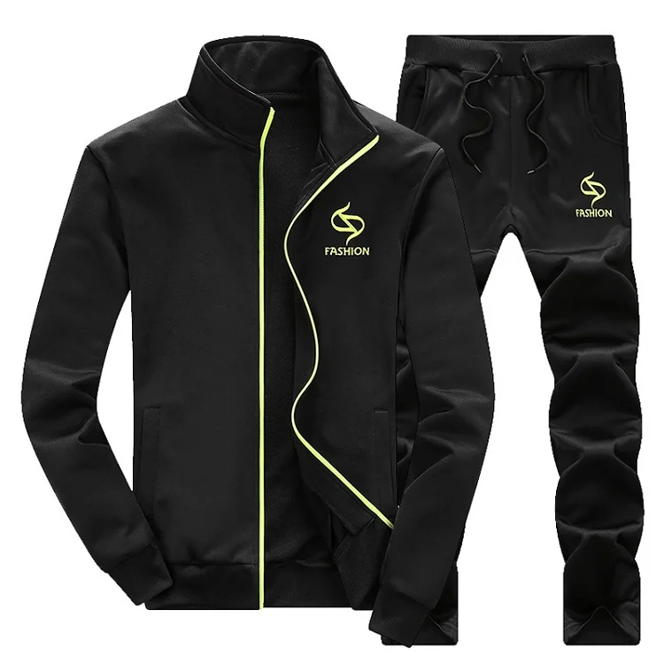 QYK002 Black Мужской спортивный костюм, набор,, спортивная одежда, тренировочный костюм, осенняя мужская толстовка, штаны для бега, набор, Sudaderas, Hombre, спортивные костюмы для мужчин - Цвет: QYK002 Black