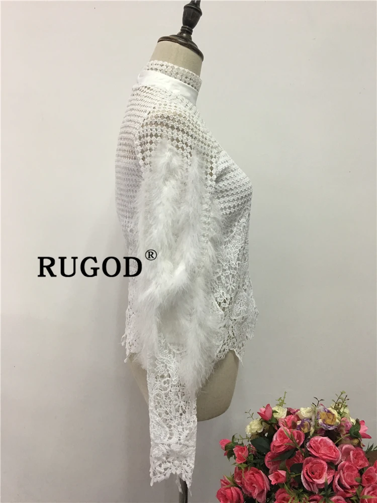 RUGOD Сексуальная кружевная открытая женская блузка, винтажные Лоскутные женские рубашки с перьями, элегантная летняя блузка с вышивкой и топы для девушек