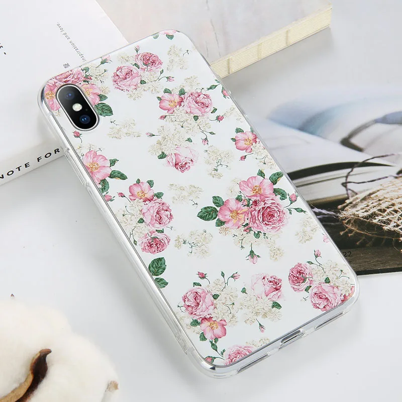 AC5544 USLION розы силиконовый чехол для телефона для iphone X XR XS Max Цветочные листья чехол s для iphone 7 8 6 6S Plus Мягкий ТПУ задняя крышка - Цвет: AC5544
