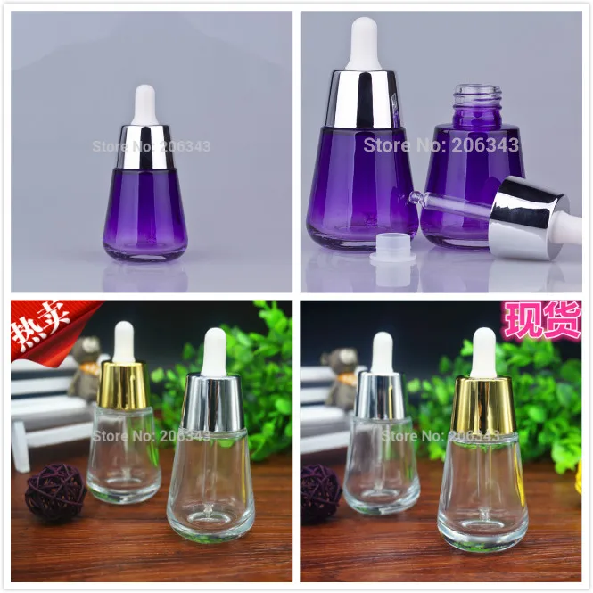 30 мл прозрачная/фиолетовая стеклянная бутылка с серебряным/золотым воротником