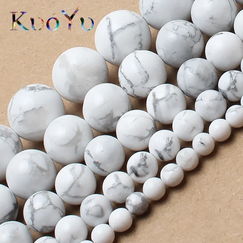 Оптовая продажа белые Бирюзовый говлит бусины круглые с камнем россыпью 15 5 дюйма