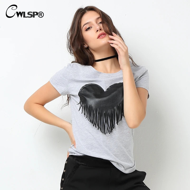 Женские кожаные футболки CWLSP хлопковые топы с коротким рукавом и круглым вырезом