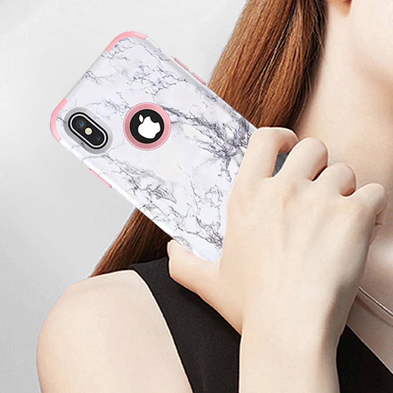 GrandEver Luxury Hard Marble PC Silicone Bumper Case for iPhone 6 6s 7 8 Plus 5 SE X 360 Cute Unicorn 3 in 1 Cover |