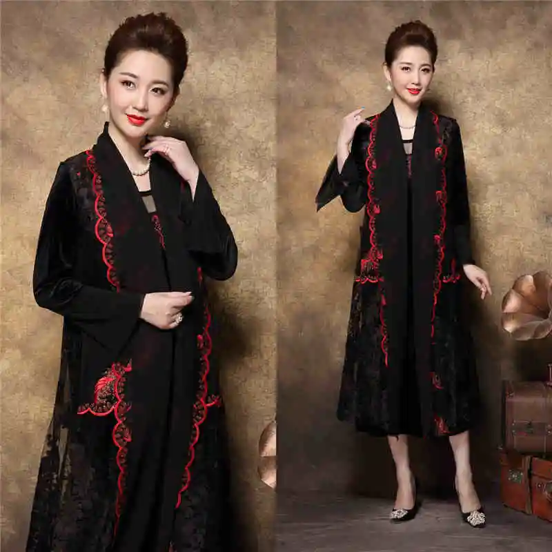 Модное женское длинное платье в китайском стиле элегантное из двух частей ретро