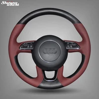 bannis hand stitched black wine red leather car steering wheel cover for audi q3 q5 2013 2015