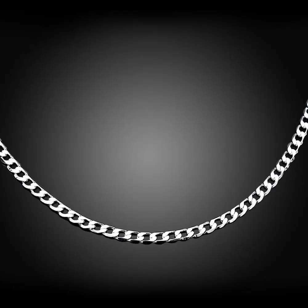 

4mm Side Chains Link Chain Necklace,2017 Brand New Glam Fashion Jewelry Europe 925 Sterling Silver Bijoux Gift For Men Women