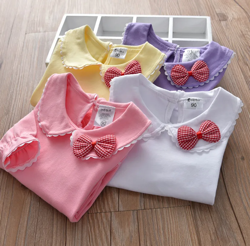 Новая одежда для маленьких девочек футболка с длинными рукавами и бантом детская