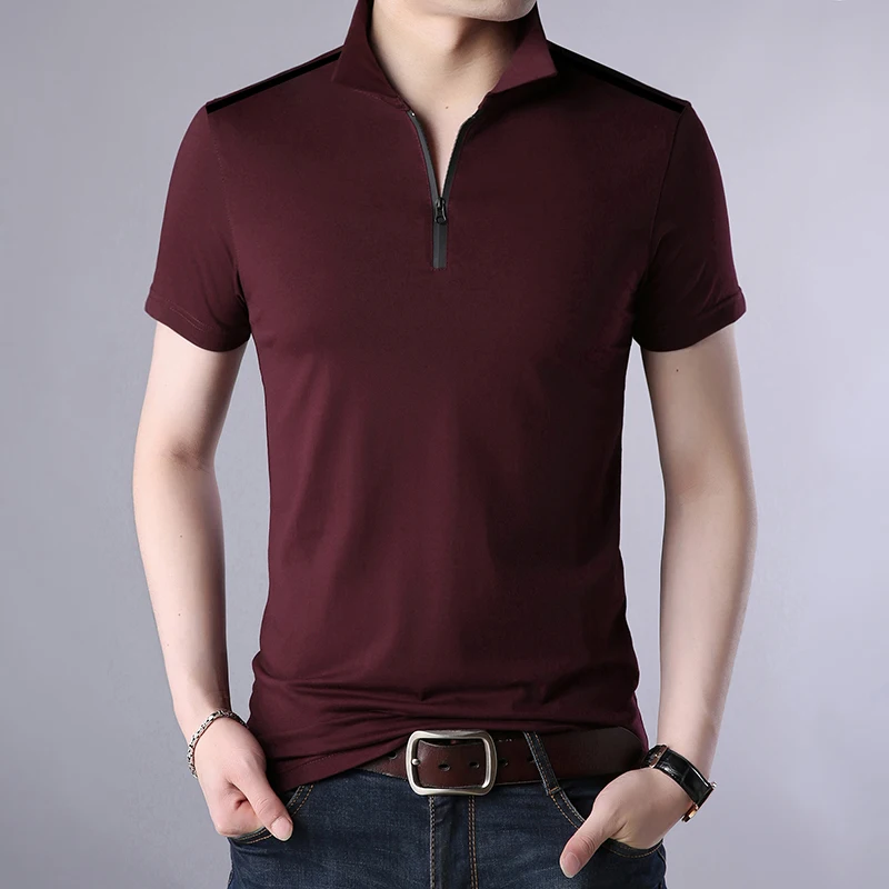 Мужская молния футболки поло летние однотонные Цвет Поло рубашка на каждый день