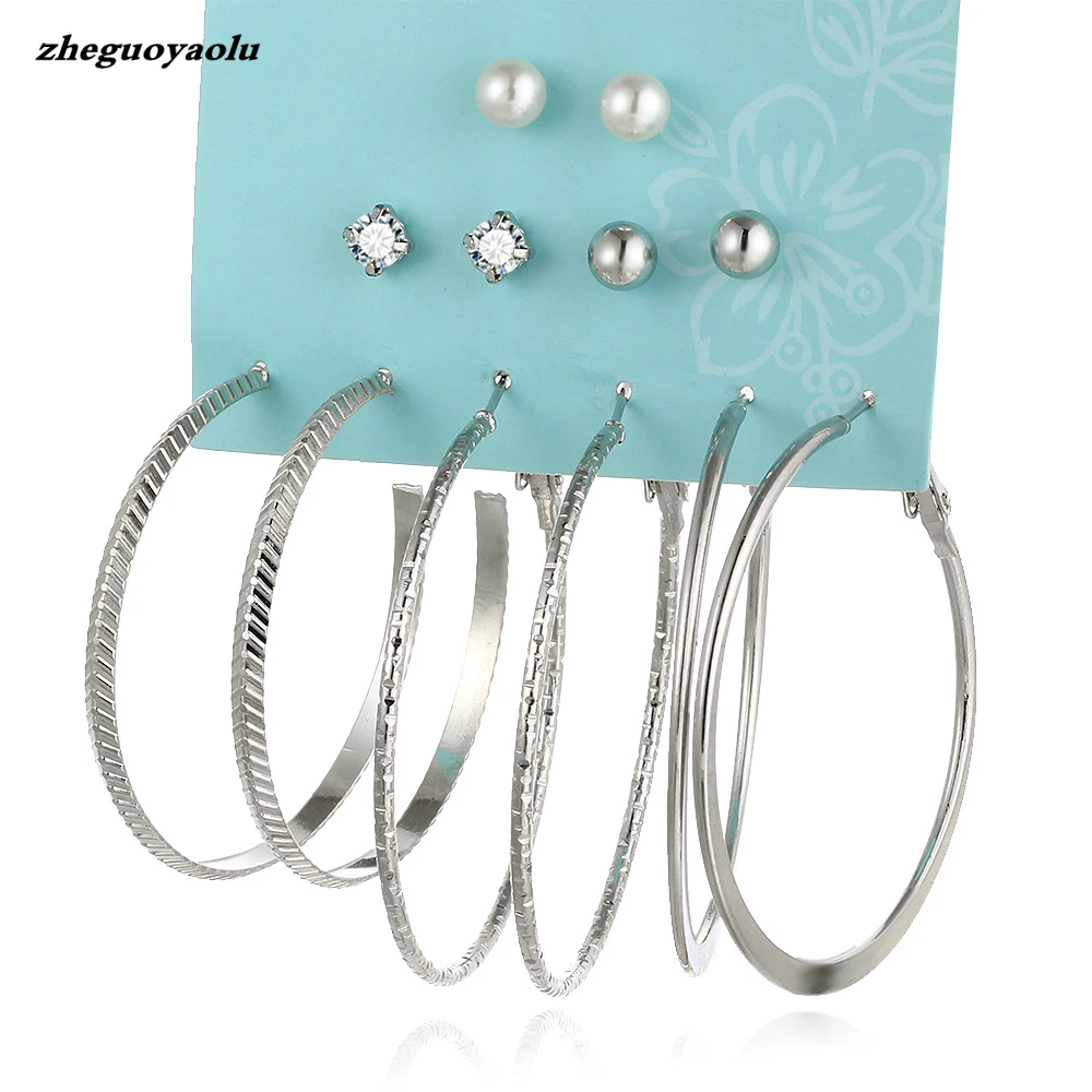 Европейские и американские высококачественные большие круглые серьги набор из 6