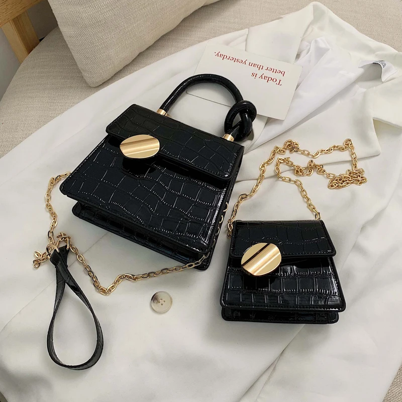 Elegant Female Stone pattern Tote bag New Quality PU Leather Women's Designer Handbag Lock Chain Shoulder Messenger Bag