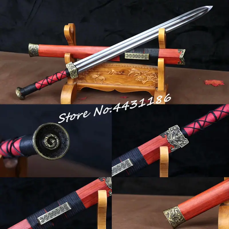 Красное дерево Saya Китайский Меч фехтовальщика Han jian Высокоуглеродистая сталь