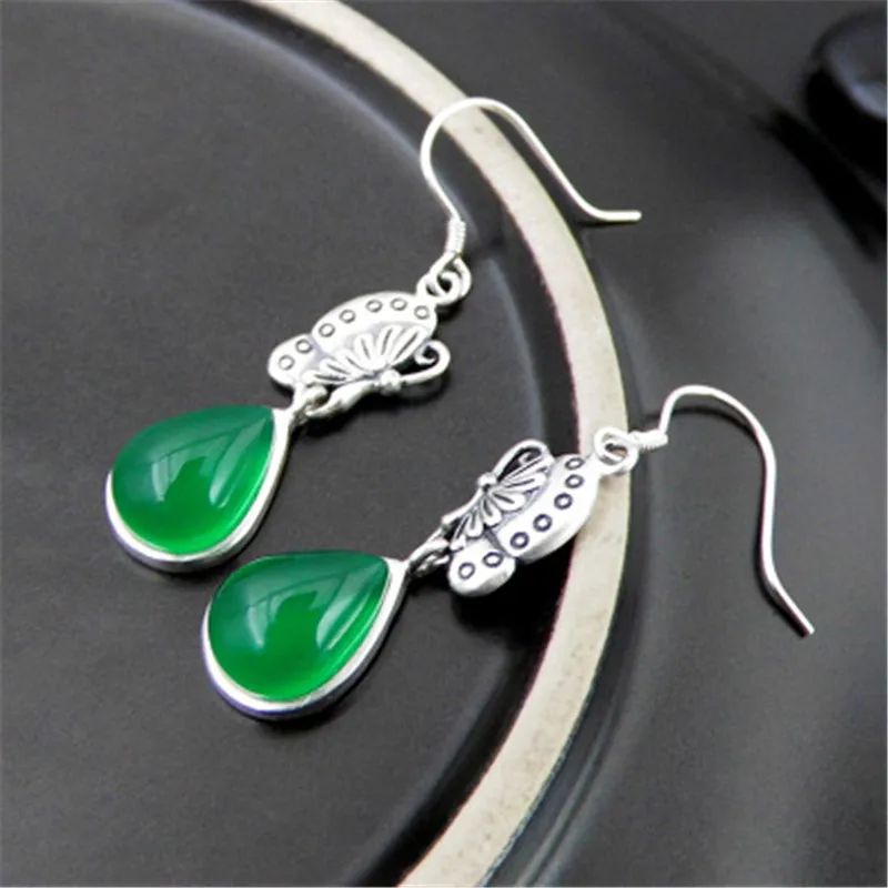 Женские серьги с бабочками BESTLYBUY зеленые из настоящего серебра 925 пробы тайское