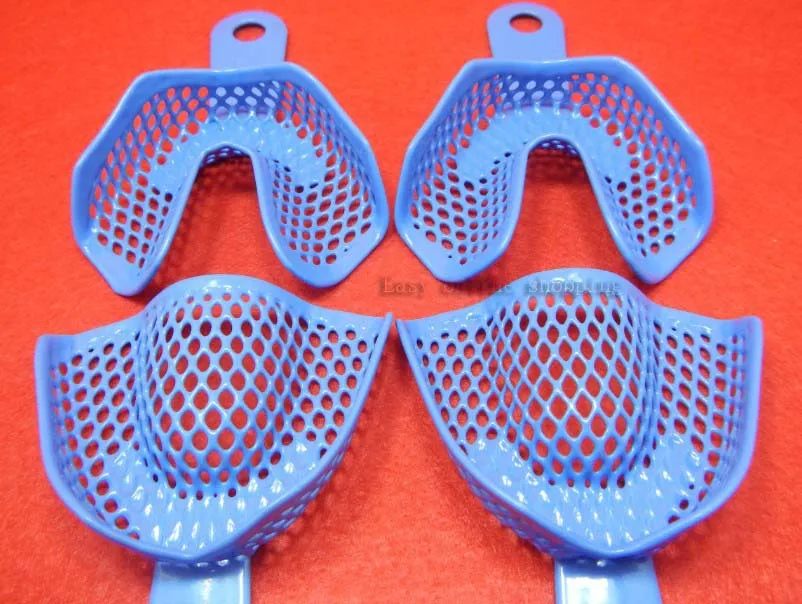 

5 Pairs Middle Size Blue Dental Plastic-Steel Impression Trays Autoclavable Denture Lab Instrument