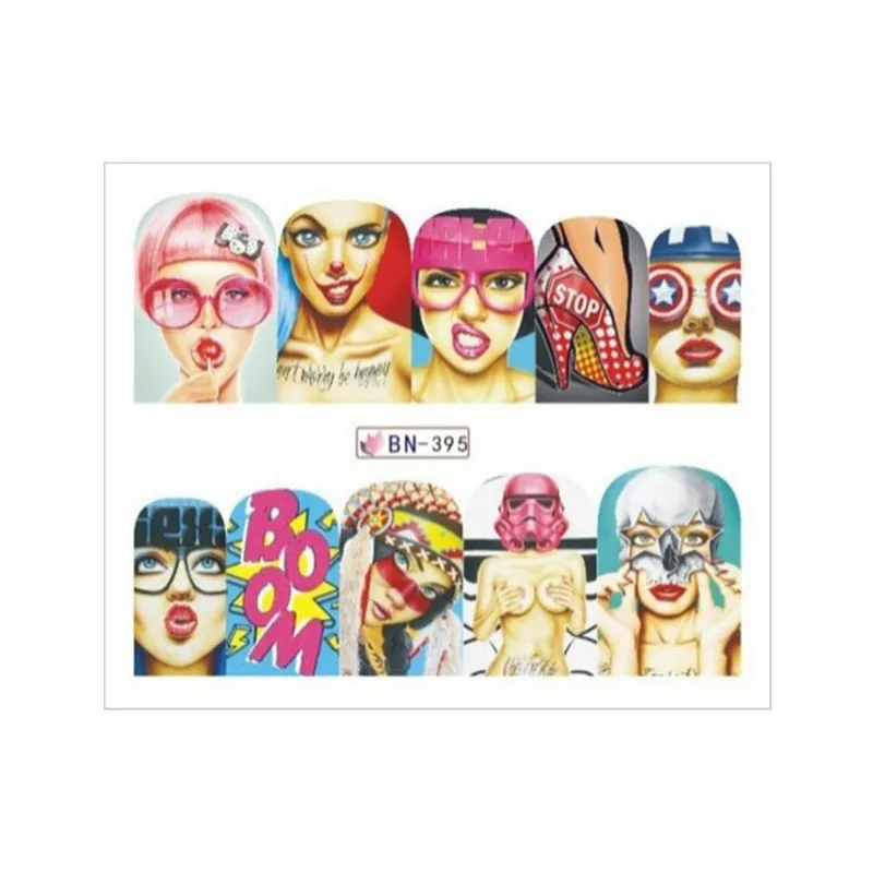 

GAM-BELLE 12pcs New Fashion Pop Art Nail Sticker Water Transfer Nails Art Decals Beauty Decor Slider Cool Girl Lips Manicure