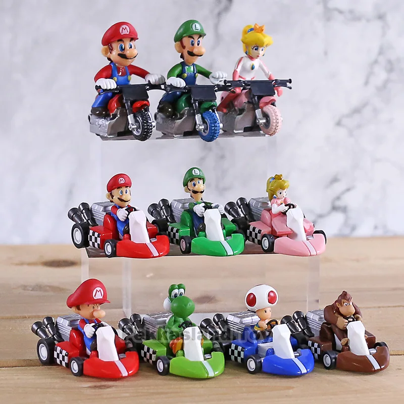 10 шт./компл. аниме Figura Super Mario Bros Kart Pull Back автомобиль милый ПВХ фигурка Коллекционная кукла модель игрушки для детей