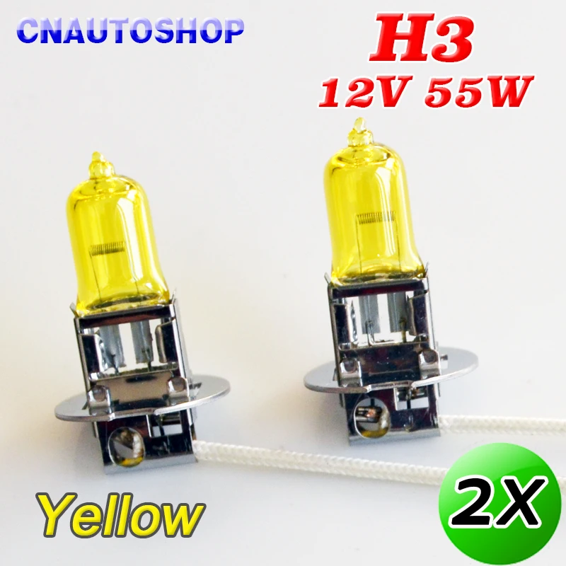 Hippcron из 2 предметов H3 галогенная лампа желтого цвета 12V 55W 3000K ксенона яркие кварцевые Стекло Противотуманные фары Дневные Фары Светильник авто лампы