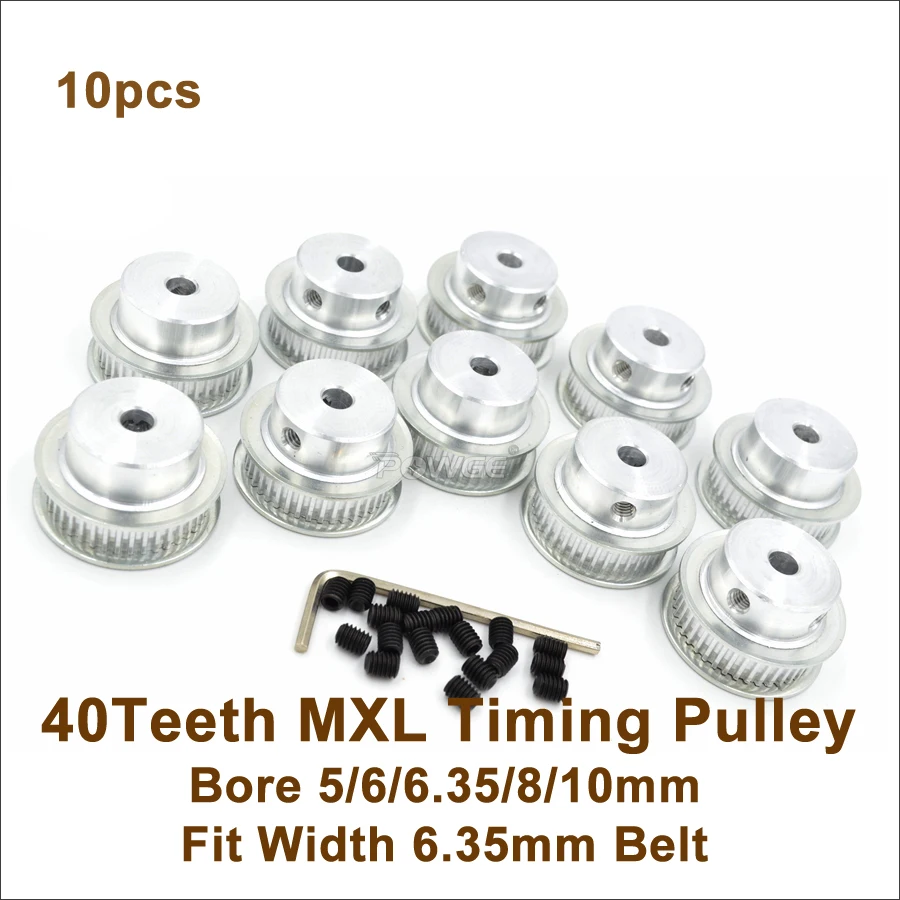 POWGE 10 шт. 40 зубцов MXL Зубчатый шкив Диаметр отверстия 5/6/6.35/8/10 мм Fit W = 6 35 ремень mxl 3d