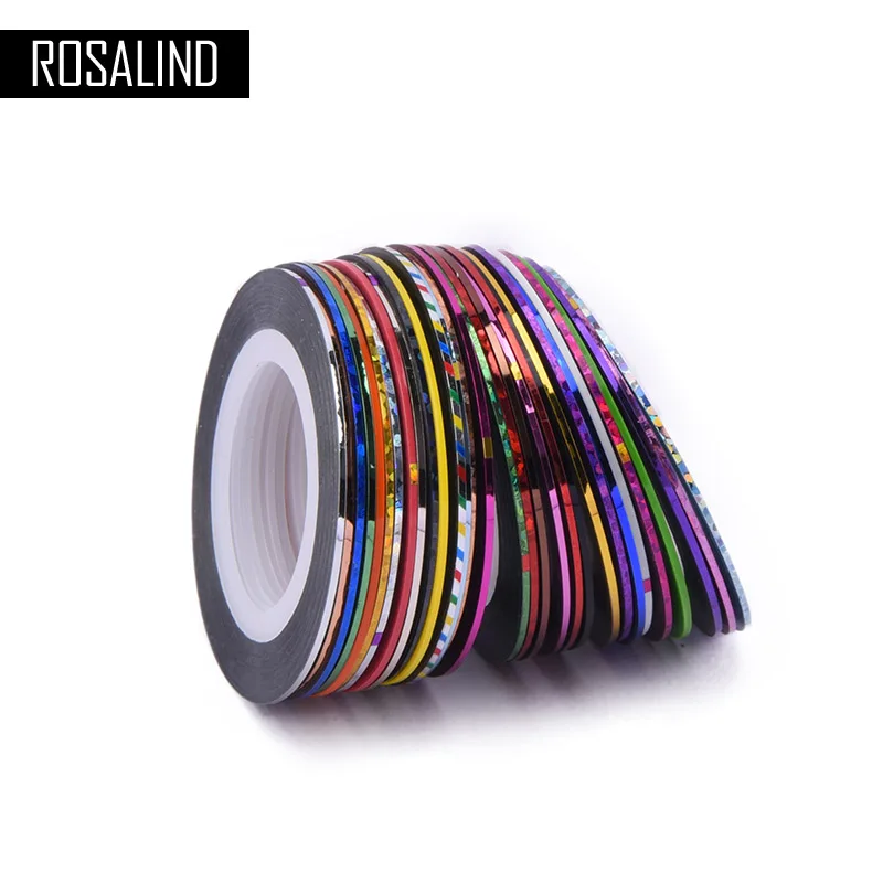 ROSALIND 30Pcs/Lot Multicolor Mixed Colors Rolls Striping Tape Line Nail Art Decoration Sticker DIY Tips Manicure tools | Красота и