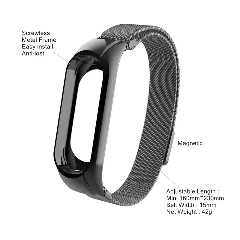 Миланский ремешок для Xiaomi Mi Band 3 магнитный металлический сетчатый стальной