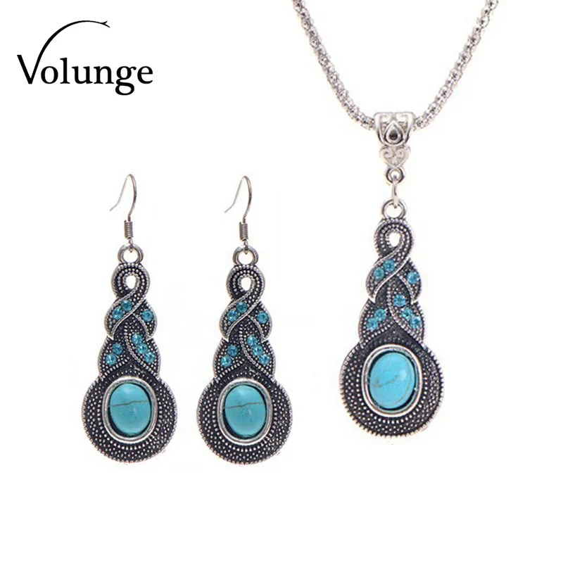 Ретро узор синий кристалл ювелирные изделия Синий Смола ожерелье воды набор 2017