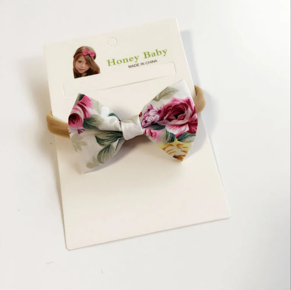 Хлопковые банты повязки на голову цветочный принт ткань бант мягкие нейлоновые